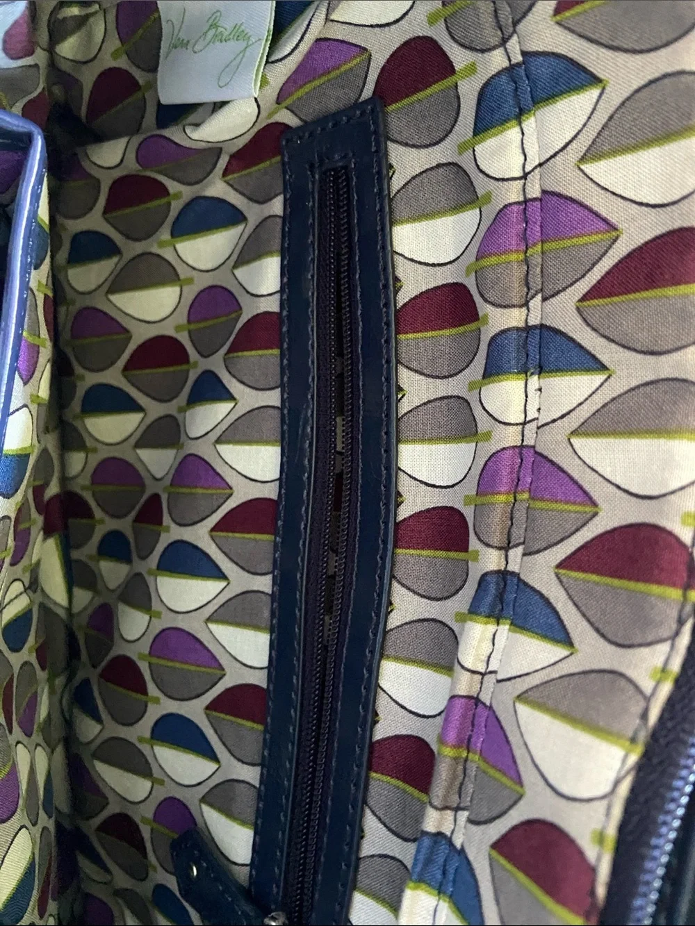Vera Bradley Classic Navy Microfiber Trimmed Trapeze Satchel & Detachable Strap